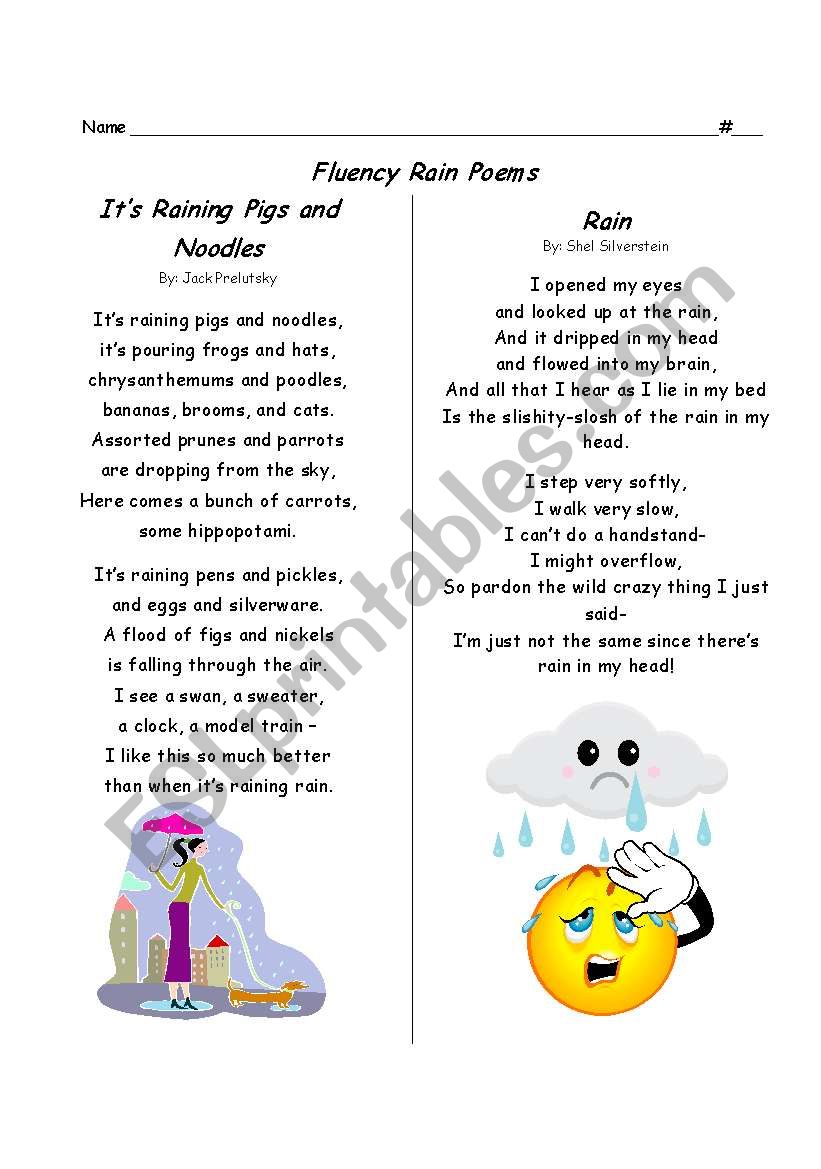 Fluency Rain Poems worksheet