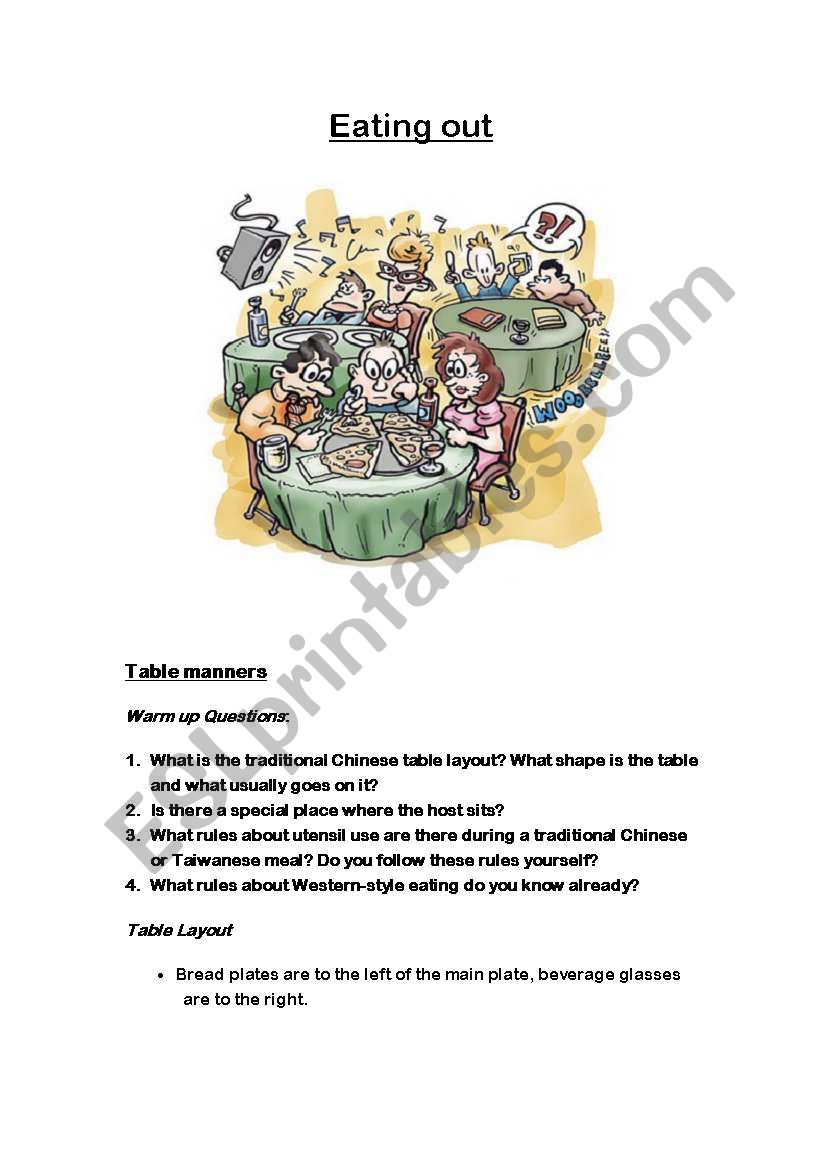 Eating Out Lesson Plan worksheet