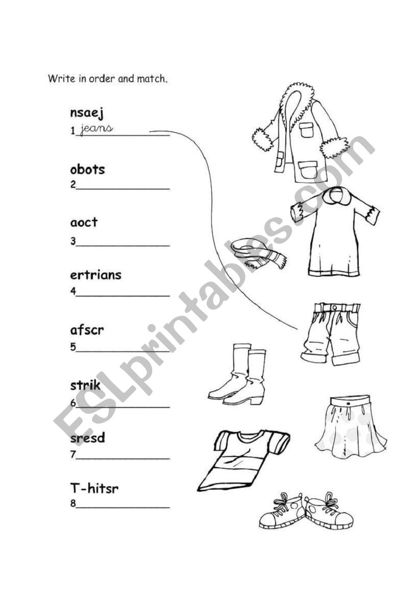 clothes word scramble worksheet