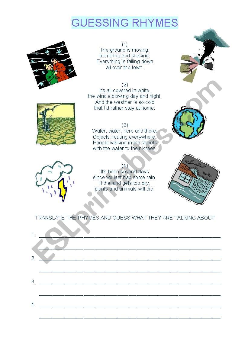 Natural disasters worksheet