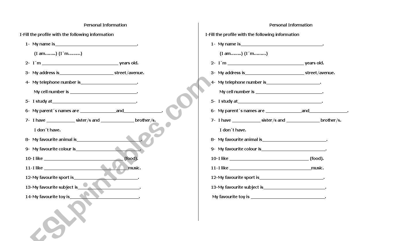 Profile worksheet