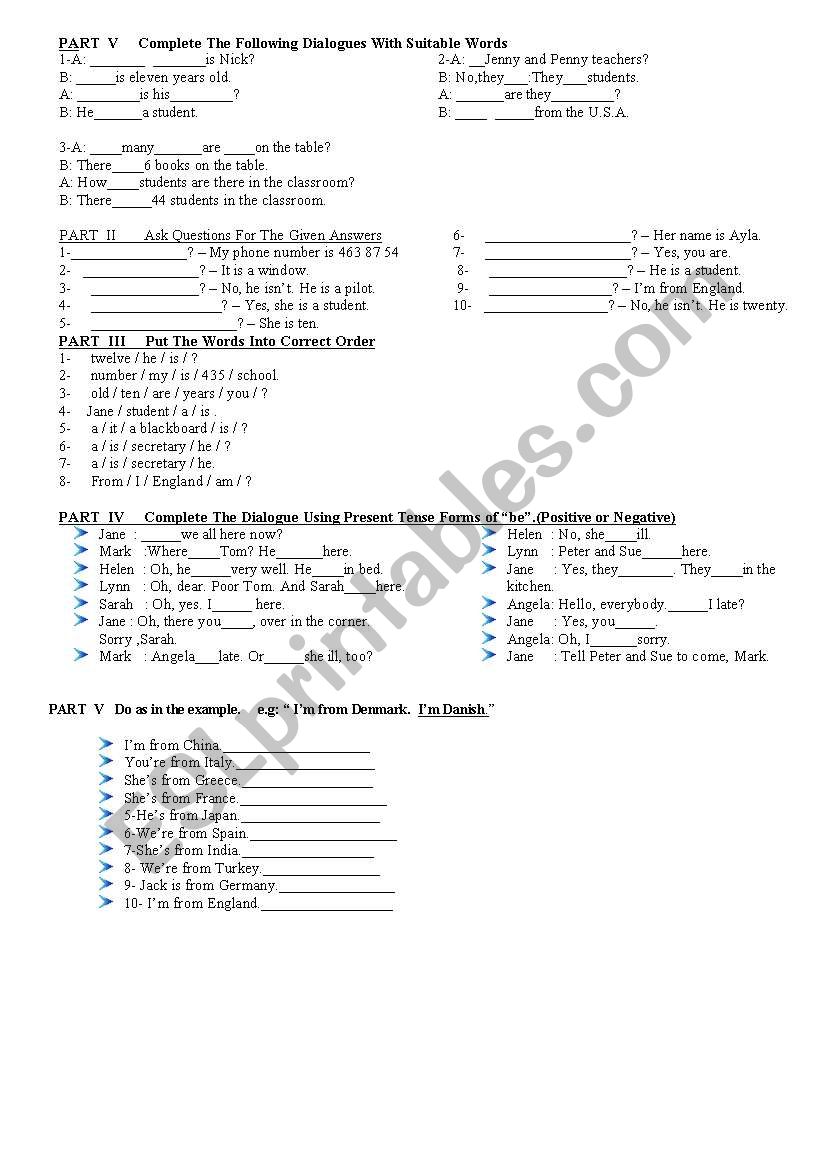 general exercises worksheet