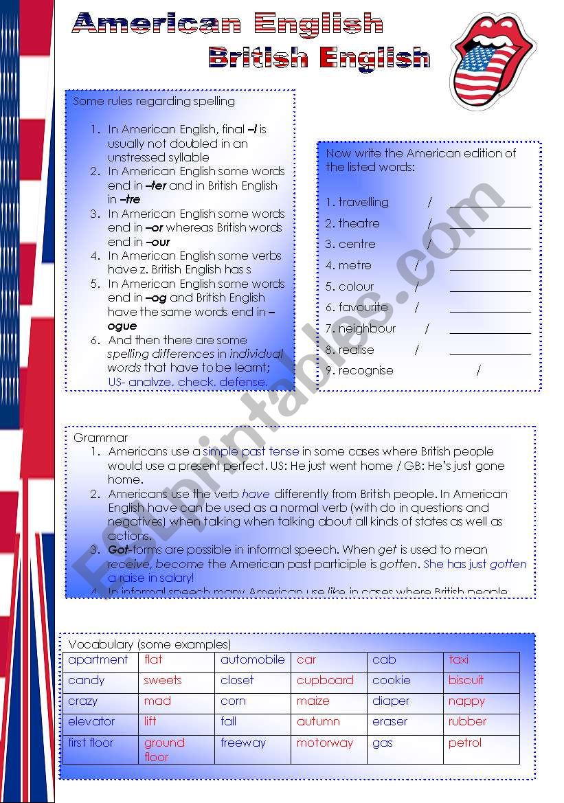 American English British English (2 pages)