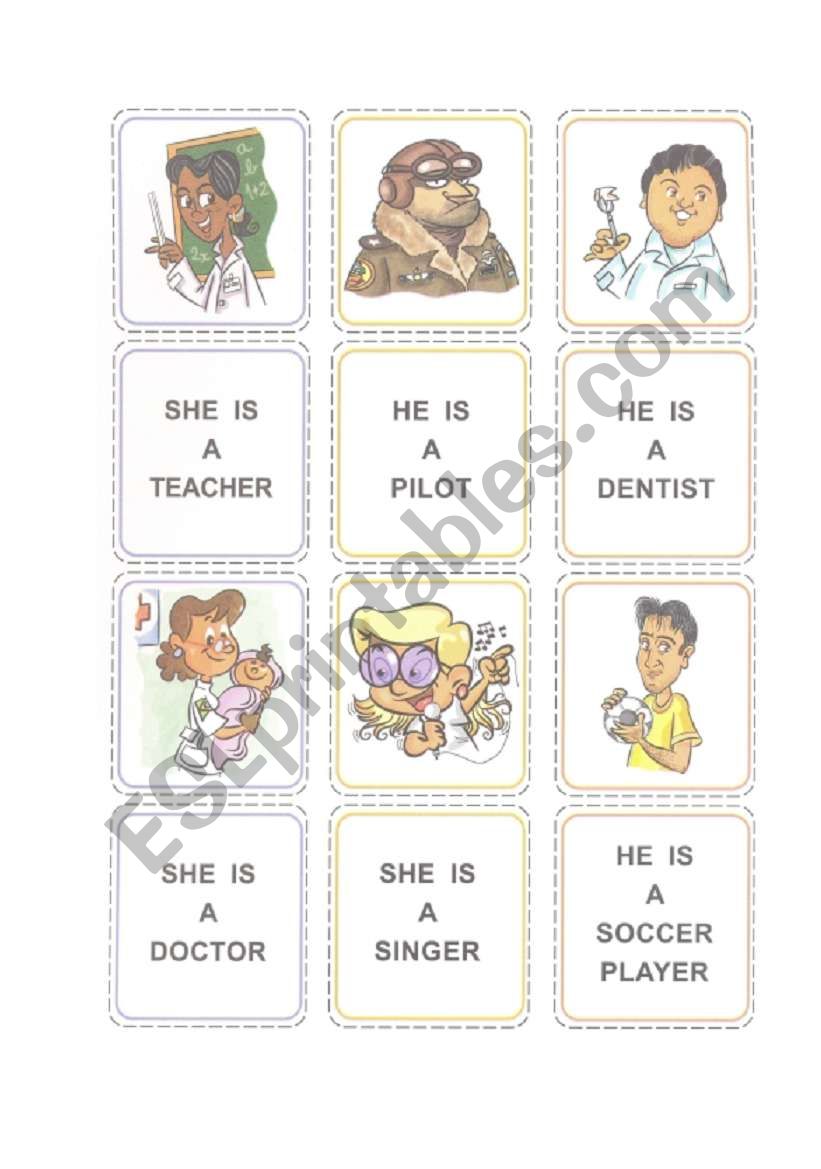 Jobs memory game 1/2 worksheet