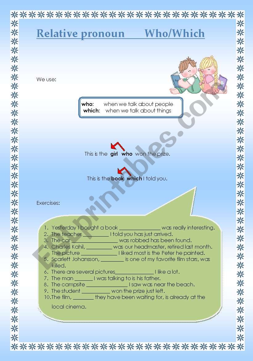 Relative Pronouns worksheet