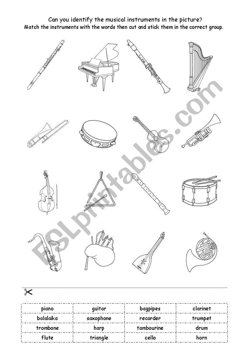 Musical instruments worksheet