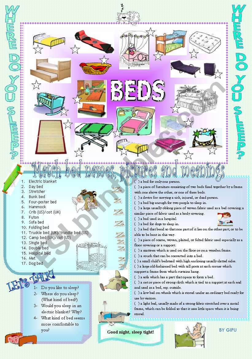 WHERE DO YOU SLEEP? worksheet