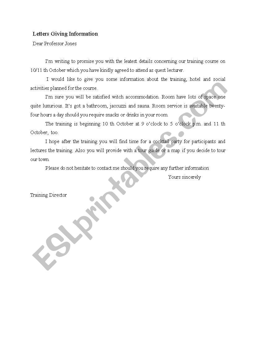 letter giving information worksheet