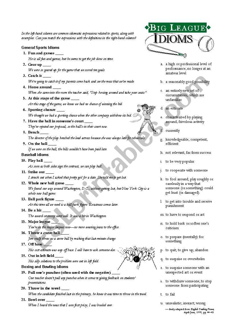 Sports Idioms worksheet