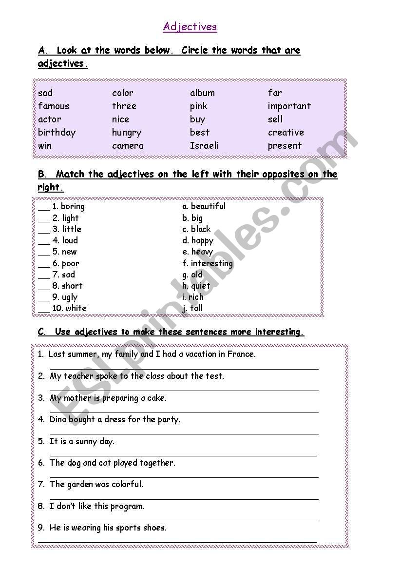 Adjectives worksheet