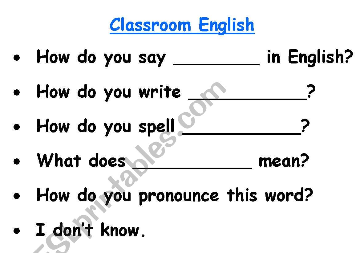 Classroom English 2 x A4 for the wall