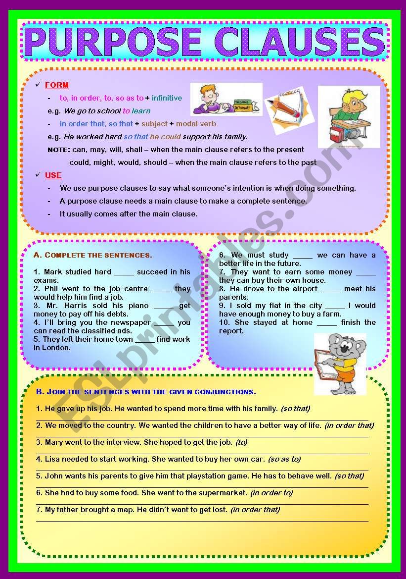 Conjunctions - Purpose Clauses