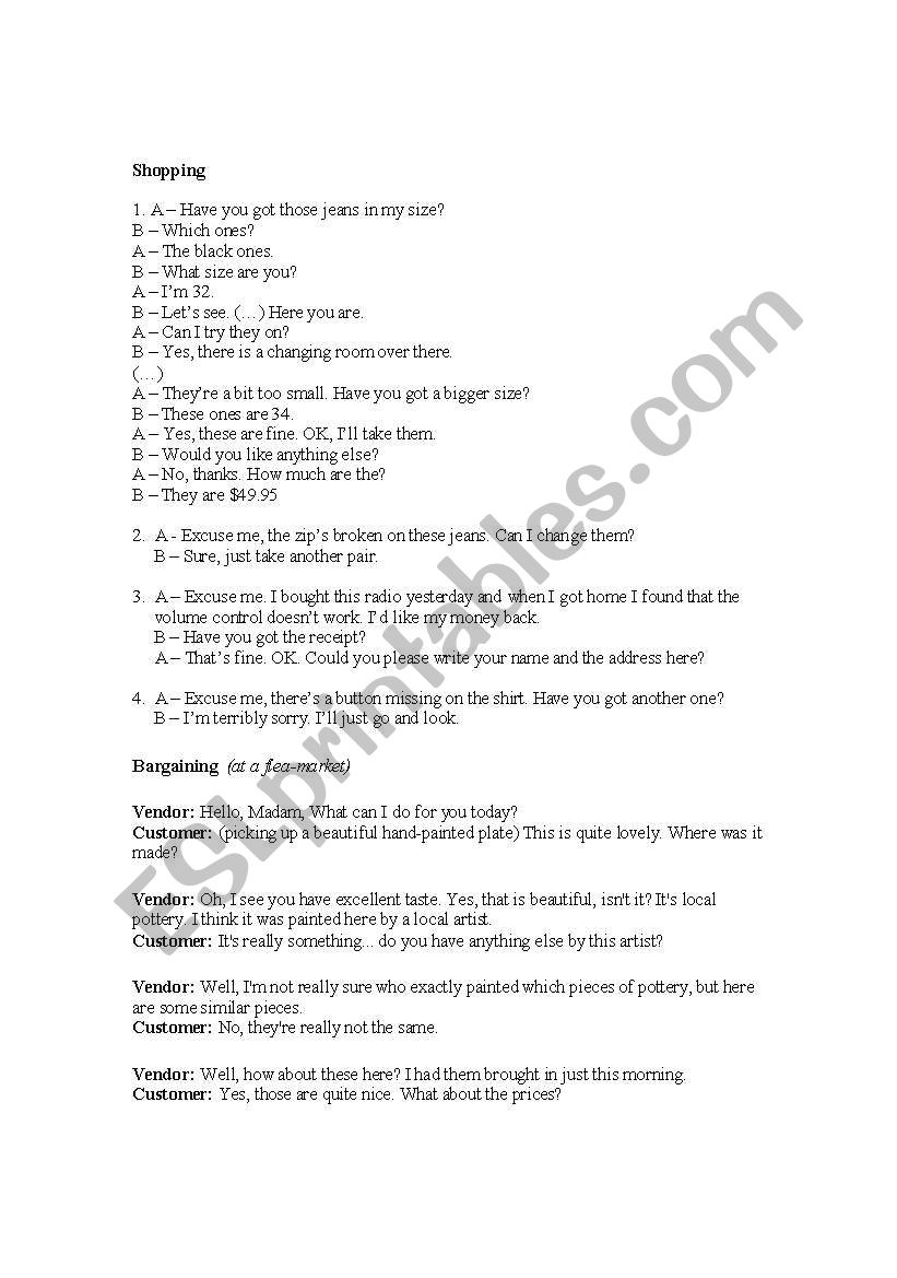 Shopping Dialogues worksheet