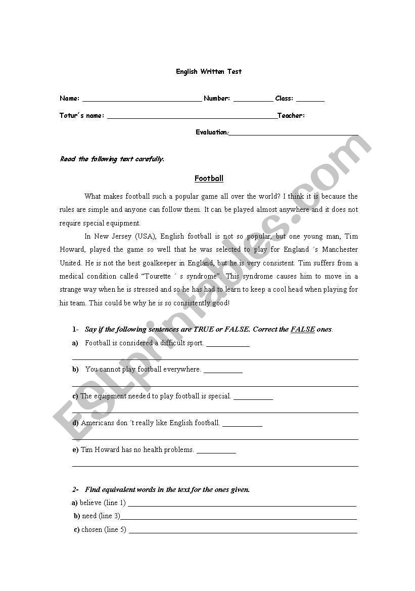 Sports worksheet