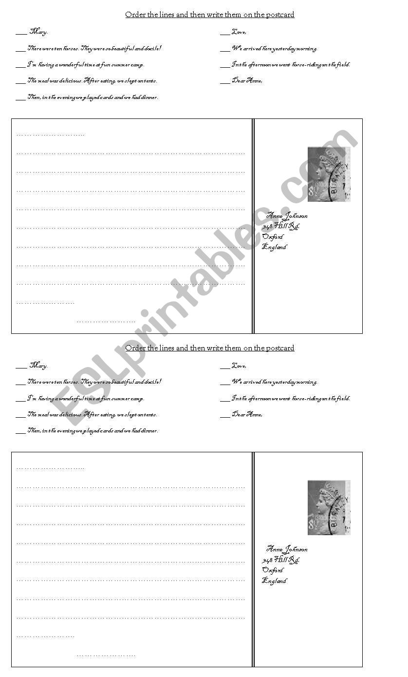 Postcard worksheet