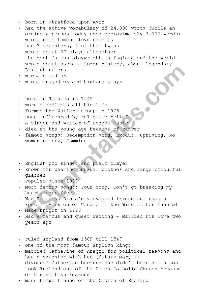famous personalities worksheet