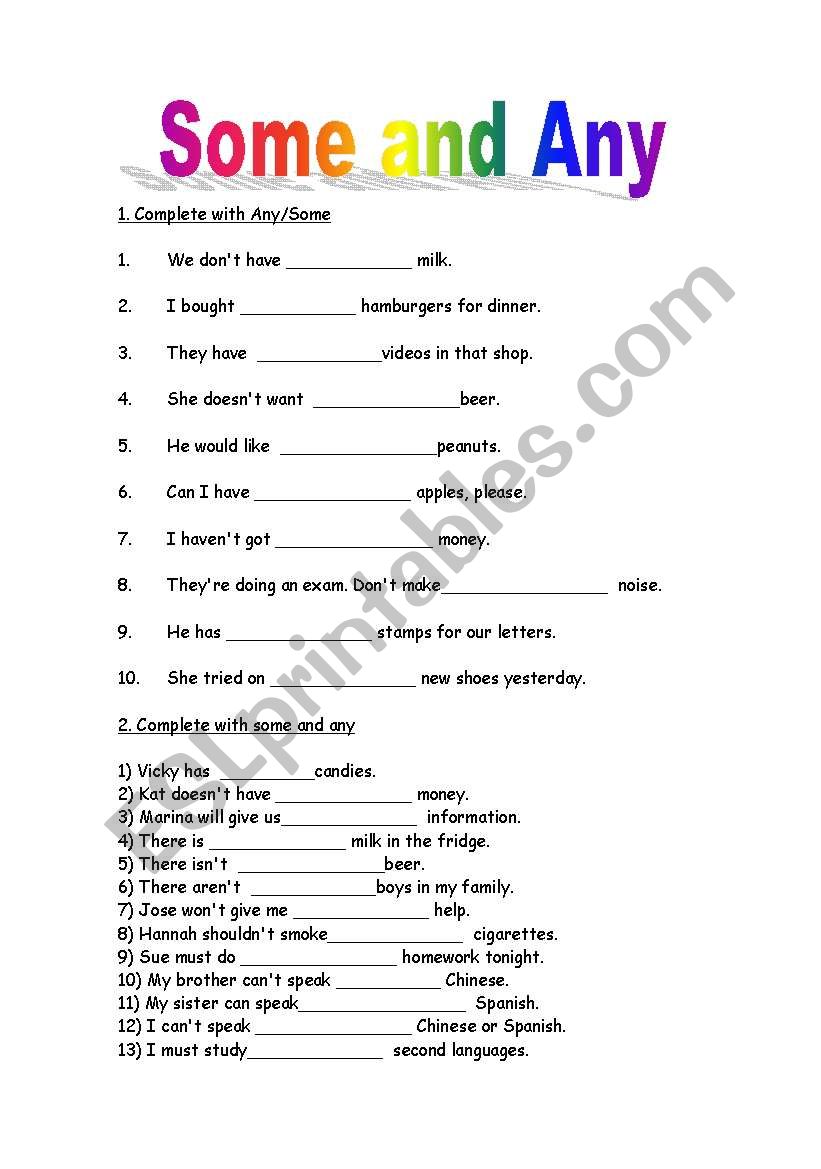Some and Any worksheet