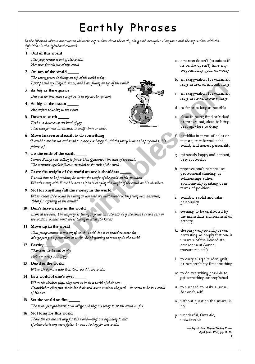 Earth Idioms worksheet