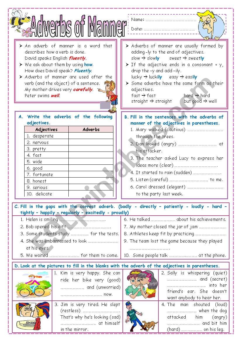 Adverbs Of Manner Esl Worksheet