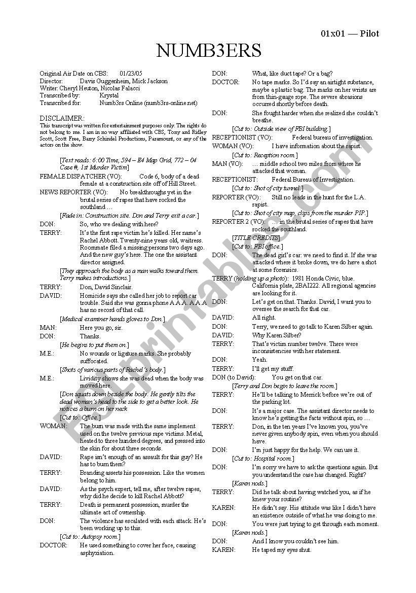 Numb3rs - Pilot episode Transcription