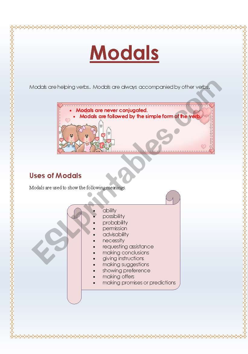 Modals worksheet