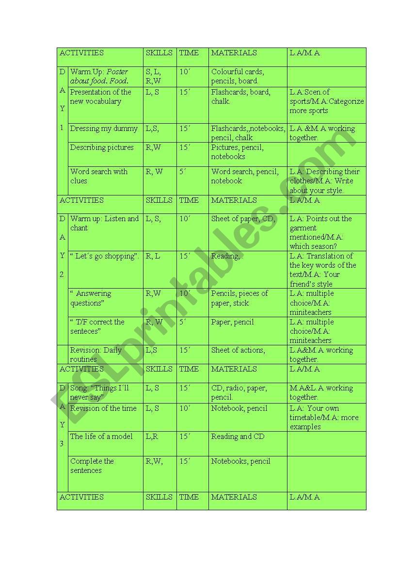 DIDACTIC UNIT worksheet