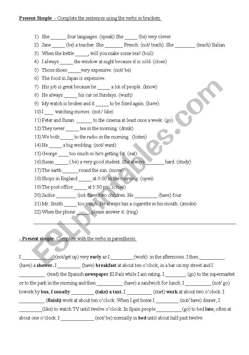 present simple worksheet