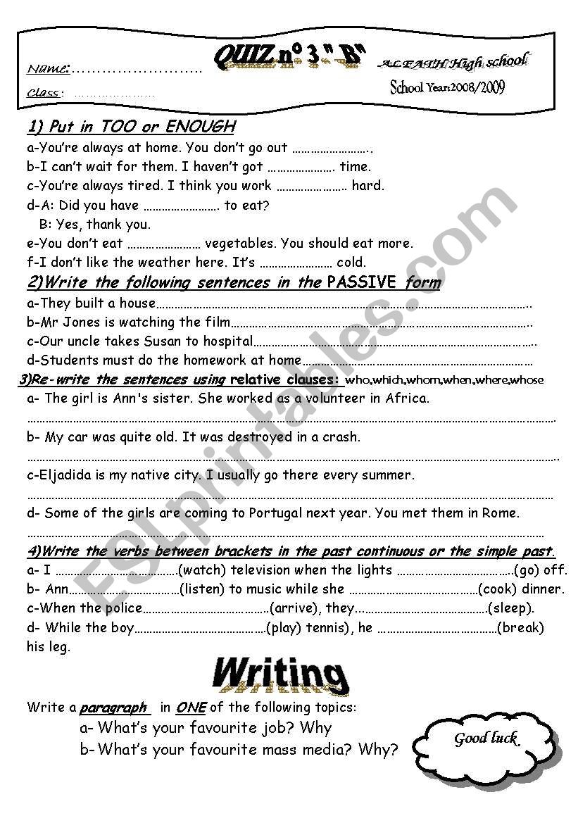 two grammar qizzes worksheet