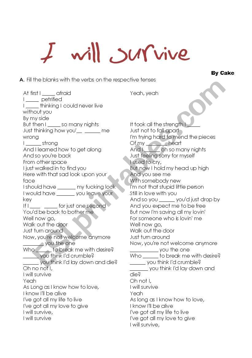 Song I Will Survive worksheet