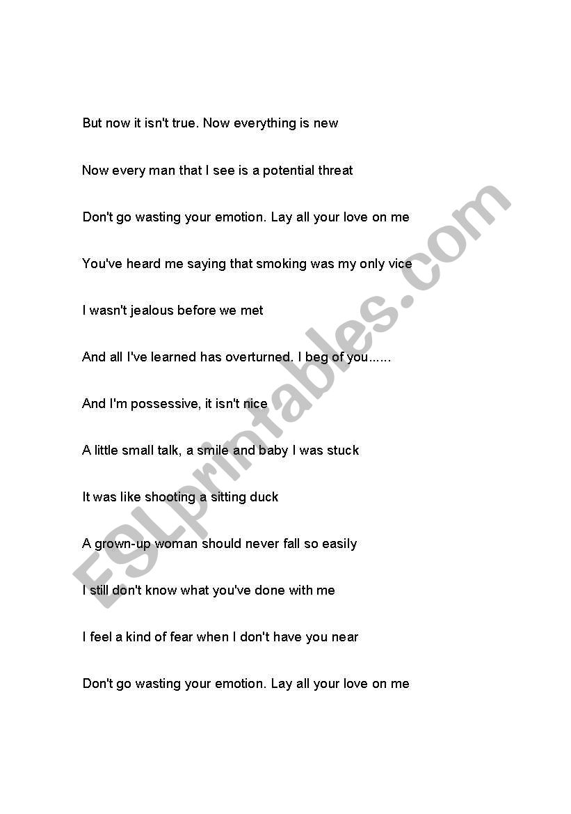 LAY ALL YOUR LOVE ON ME  worksheet