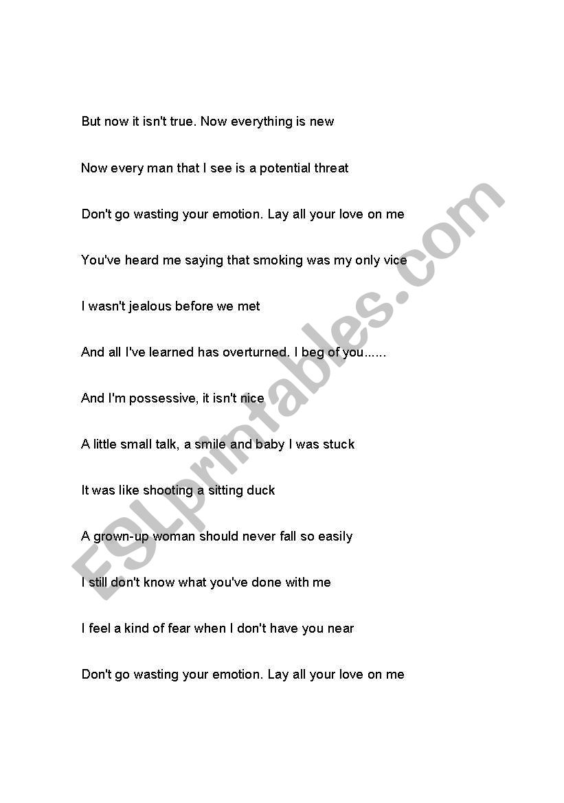 Lay All Your Love On Me - ABBA - ESL worksheet by chrysalis