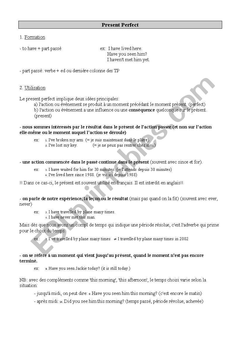 PRESENT PERFECT worksheet