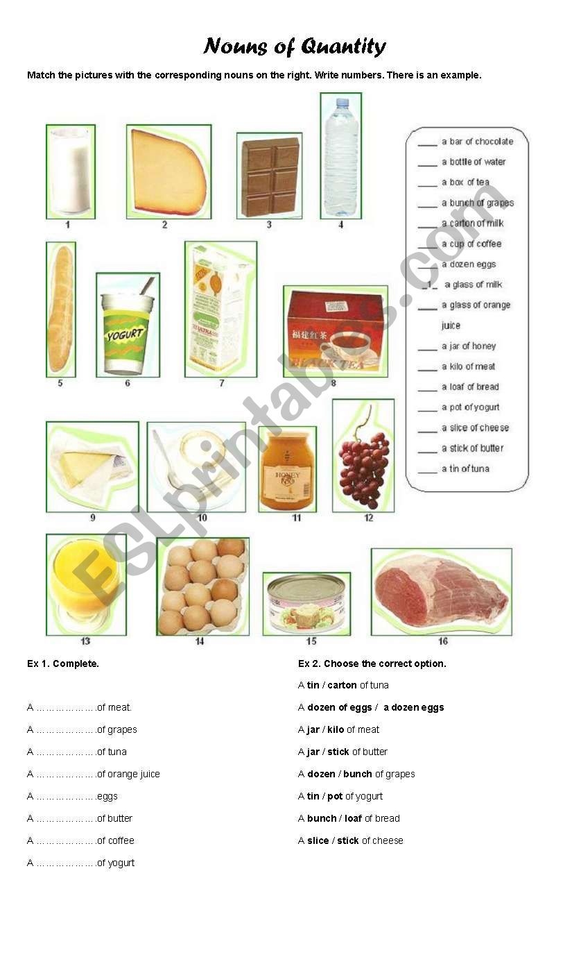 NOUNS OF QUANTITY worksheet