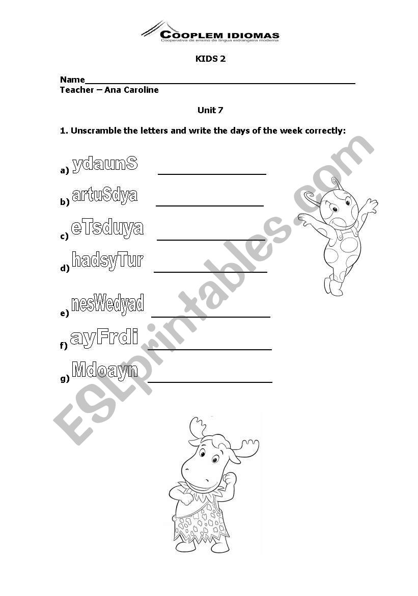 Days of the week worksheet