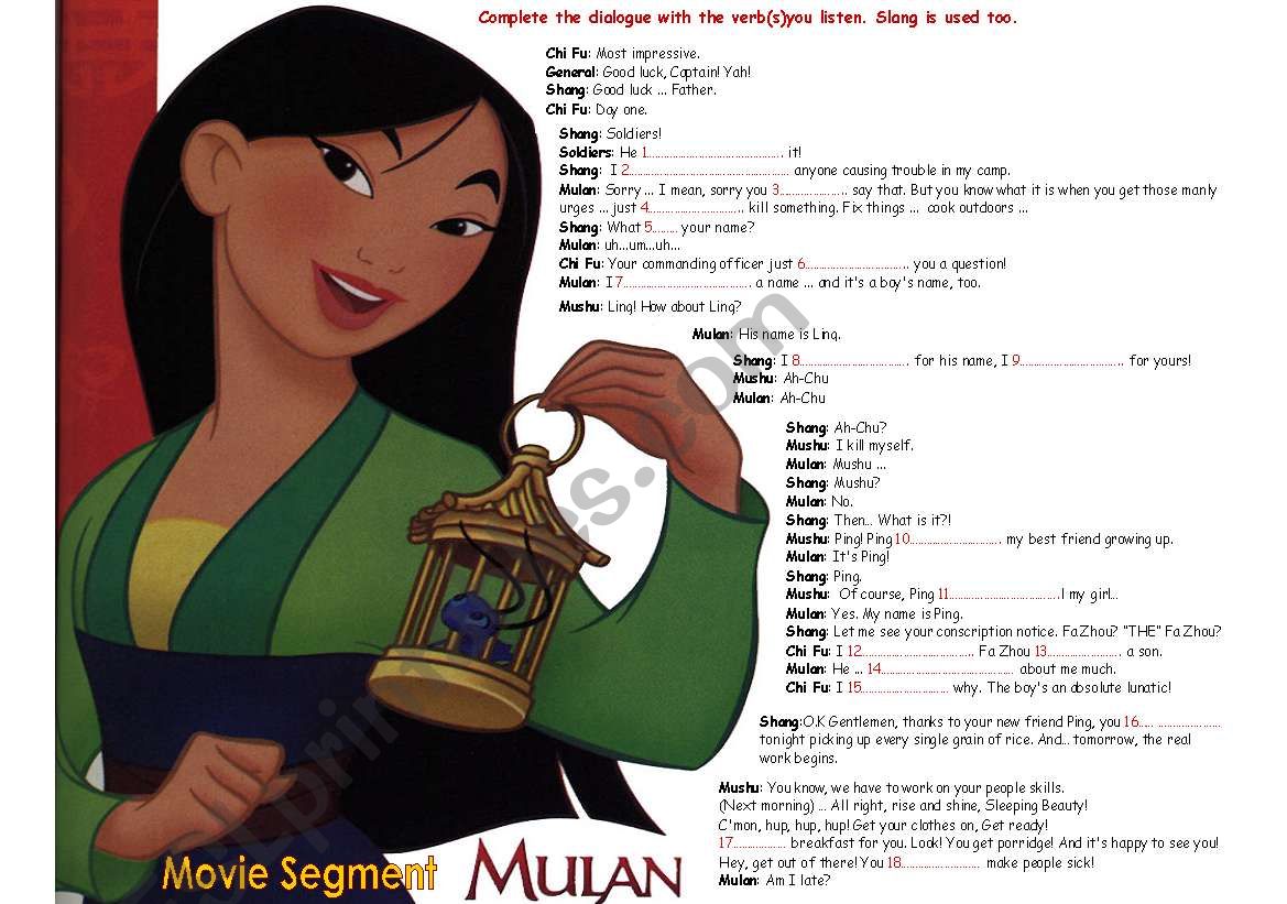 MULAN -SCRIPT ACTIVITY-MOVIE SEGMENT -1 PAGE