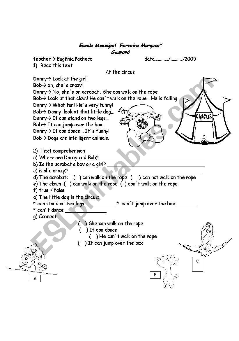 at the circus  worksheet