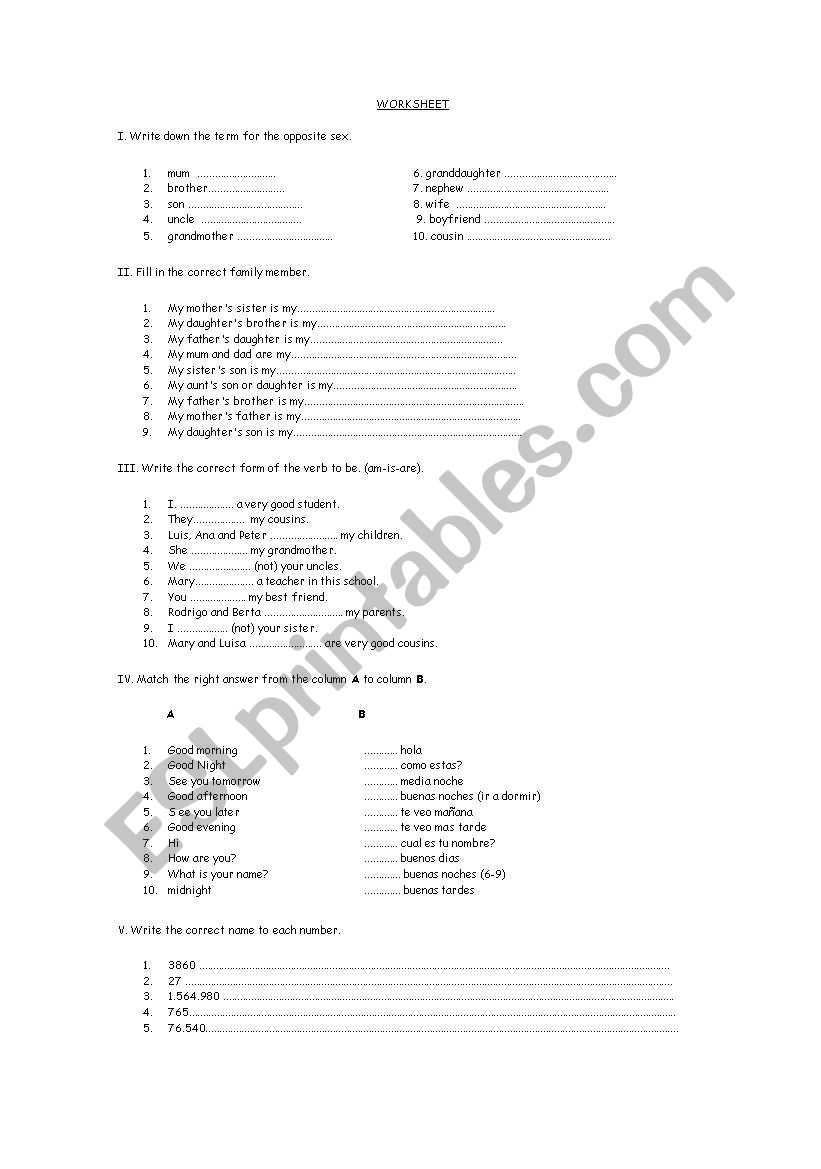 family members vocabulary worksheet