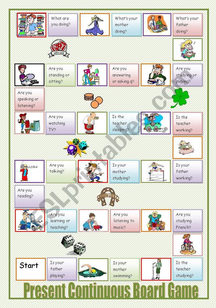 Present Continuous Board game for young learners - ESL worksheet