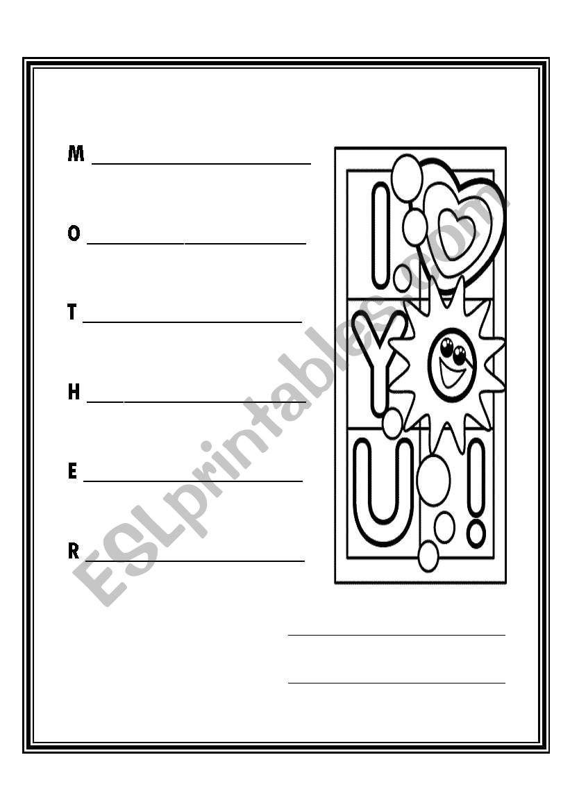 Mothers Day Acrostic Poem worksheet