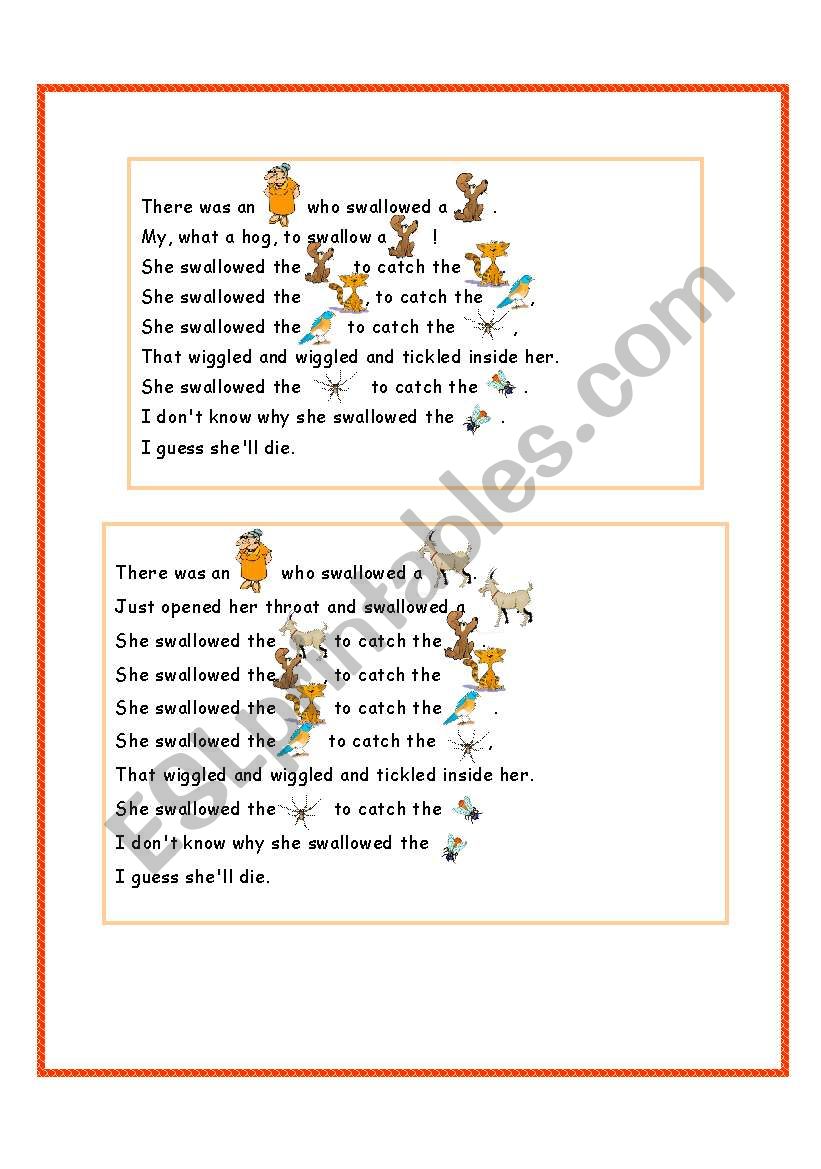 There Was An Old Lady Who Swallowed A Fly Esl Worksheet By Anna P