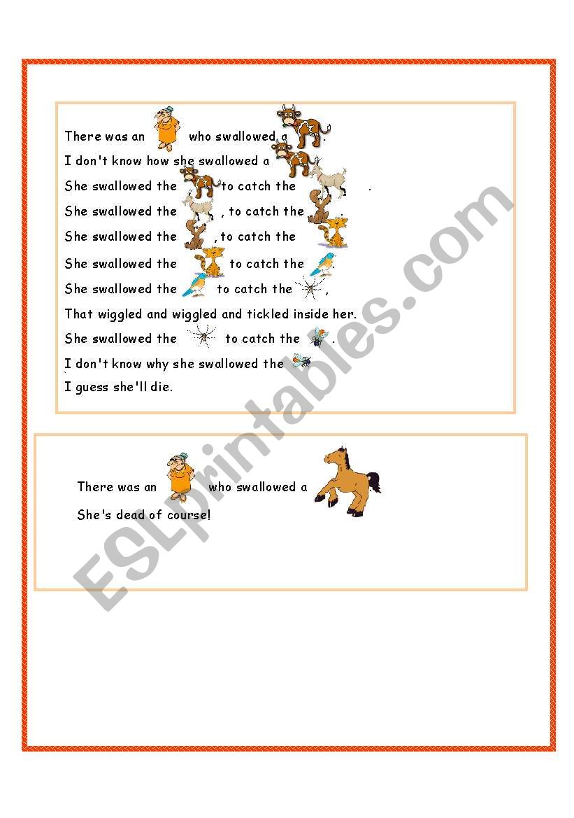 There Was An Old Lady Who Swallowed A Fly Esl Worksheet By Anna P