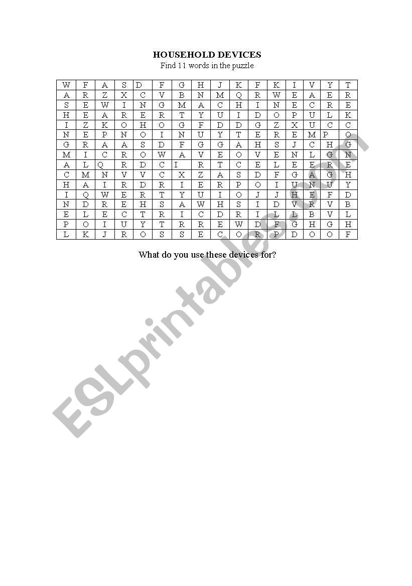 HOUSEHOLD DEVICES WORDSOUP worksheet