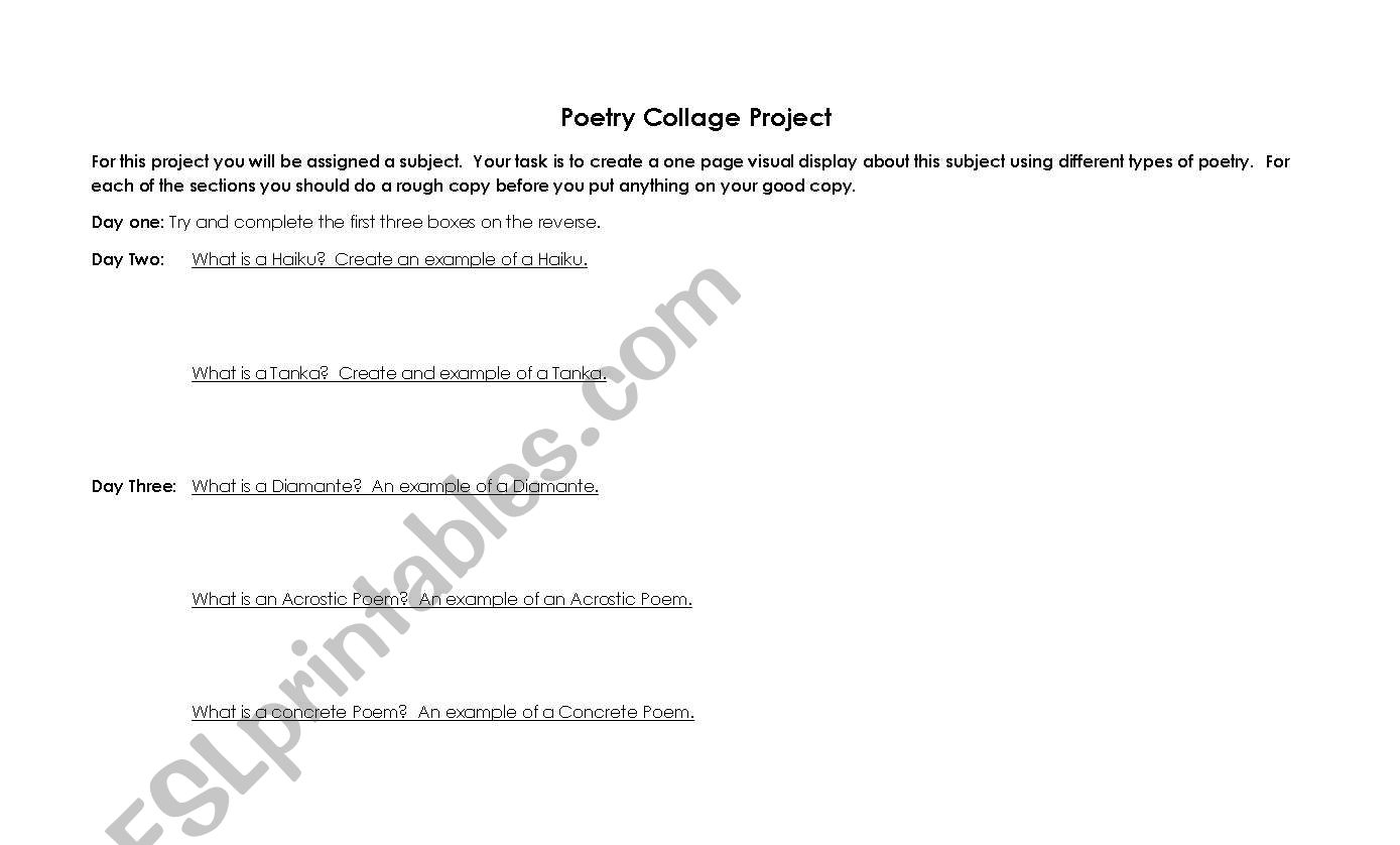 Vivid Poetry worksheet