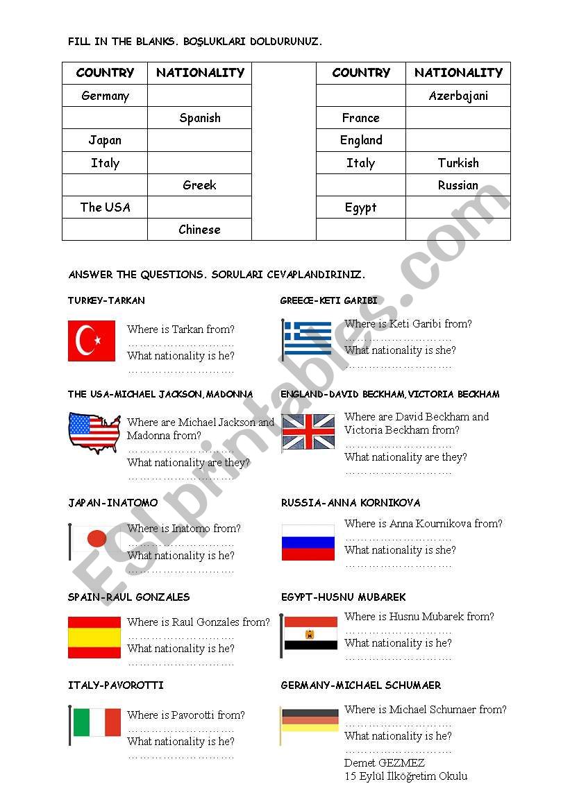 countries with flags worksheet