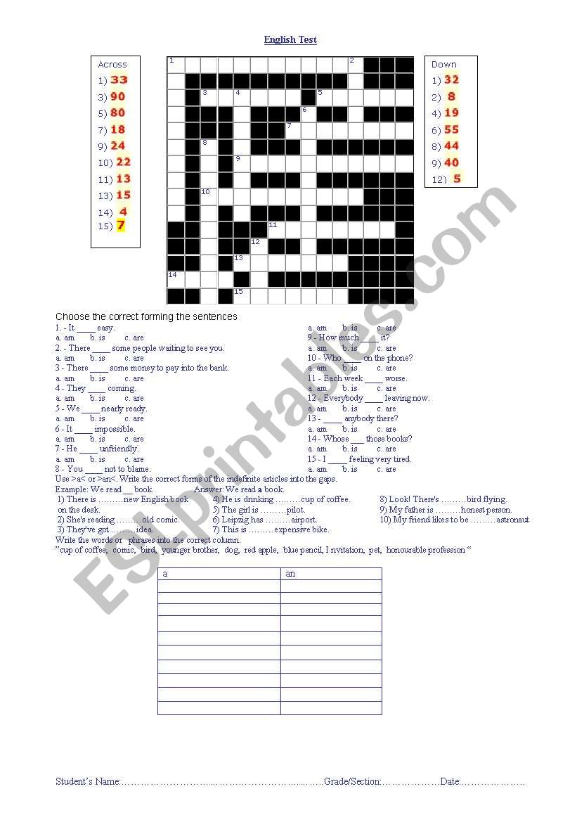 Quiz worksheet