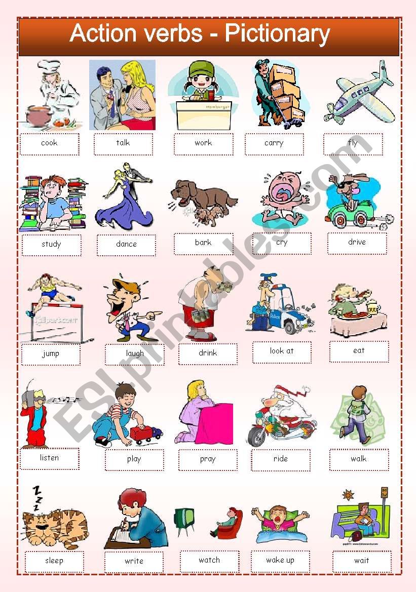 Action verbs - Pictionary worksheet