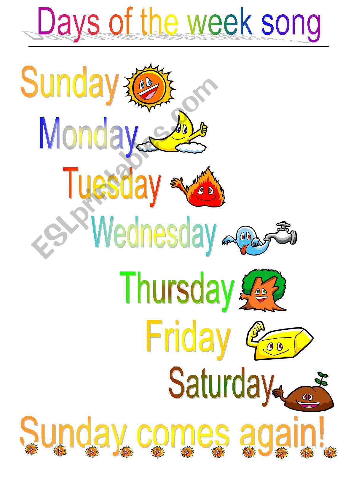 Days of the week song worksheet