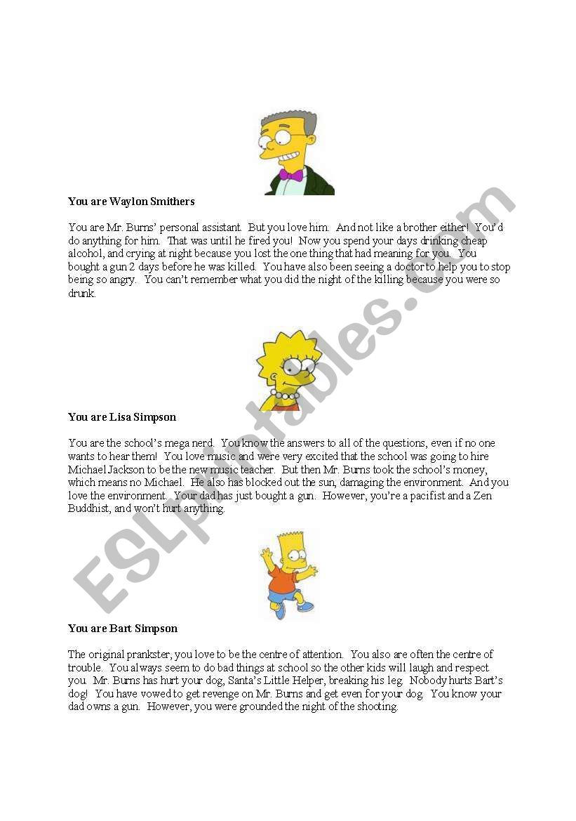 Simpsons murder mystery role play