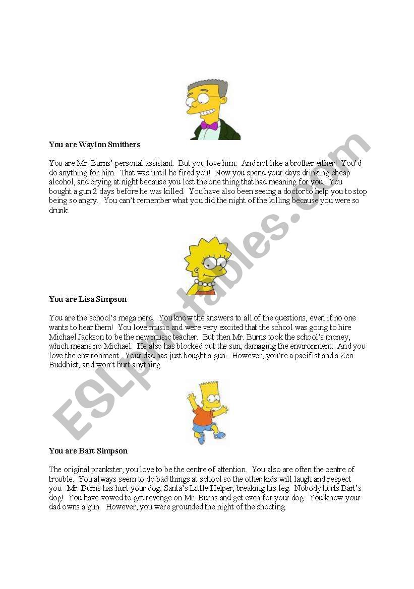SimpsonÂ´s murder mystery role play