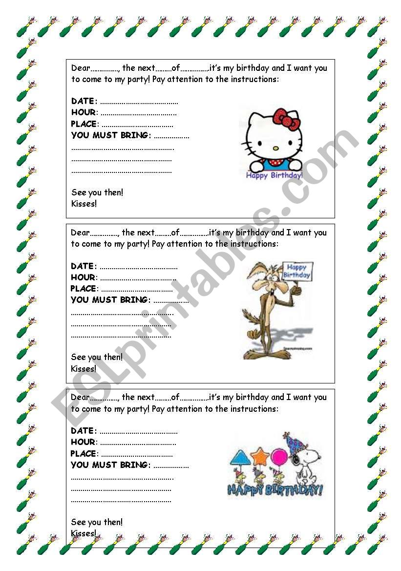 BIRTHDAY INVITATIONS worksheet